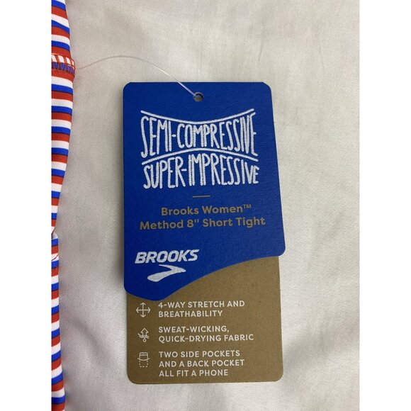 Brooks Method 8" Short Tight Size Medium Stripe Run USA 4 Way Stretch 3 Pockets - Picture 8 of 10